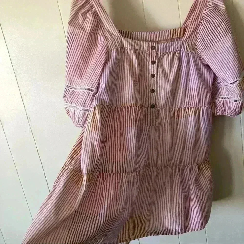 Anthropology Maeve Gable Tiered Striped Cotton Top Blouse Tunic Size XS